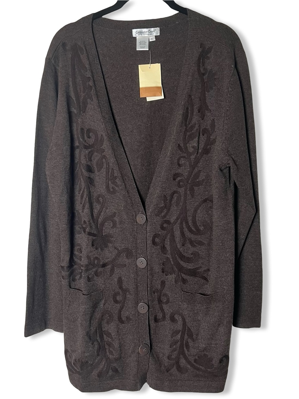 Coldwater Creek Brown Floral-Texture Cardigan
